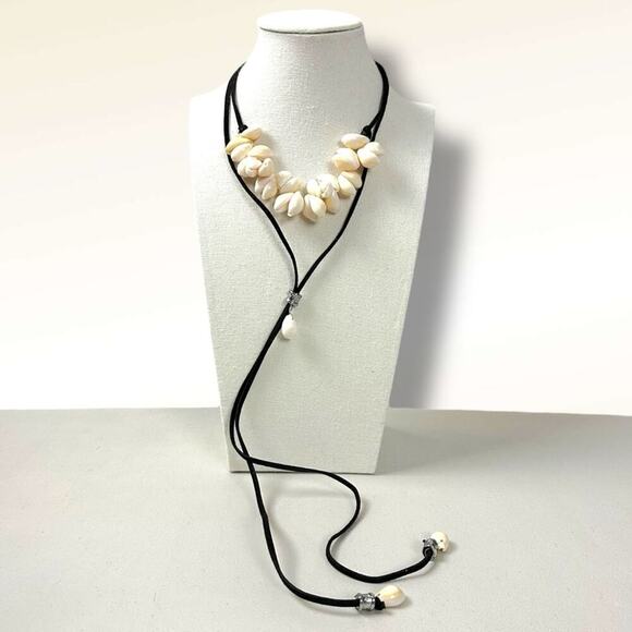 Free People Katie Leather Shell Choker NWT Layered Necklace Beach Bohemian Surf - Picture 4 of 16